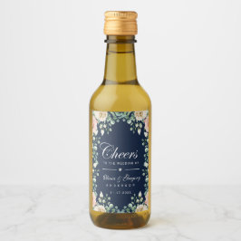 Cheers Navy Blue Pink Blumenwein Label Weinetikett
