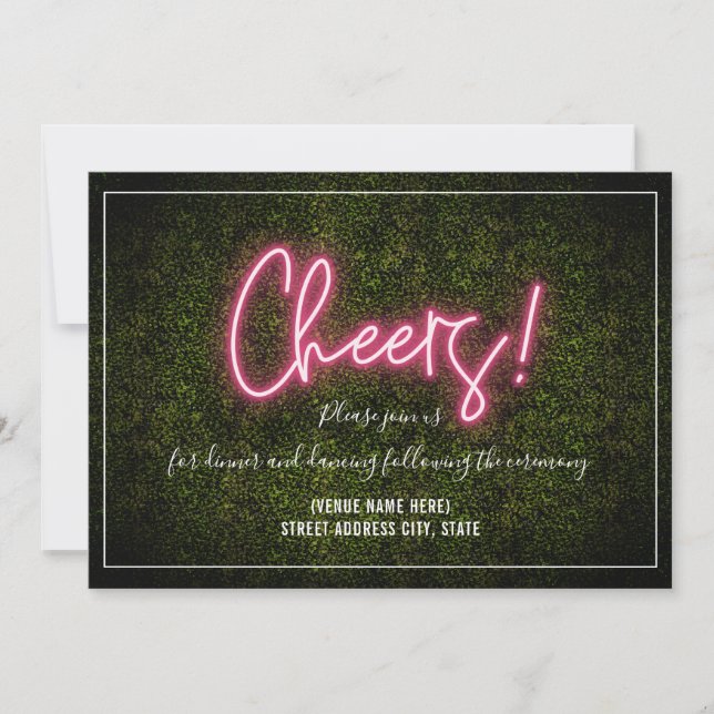 Cheers Neon Boxwood Wedding Reception Einladung (Vorderseite)