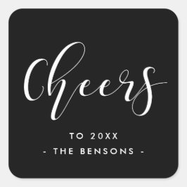 Cheers New Year Elegante Kalligraphie Quadratischer Aufkleber
