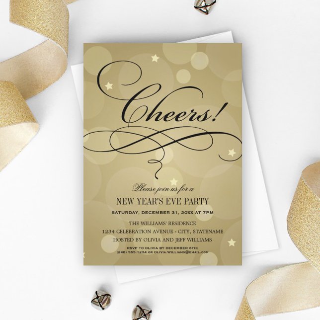 Cheers New Year's Eve Party Champagne Gold Einladung (Von Creator hochgeladen)