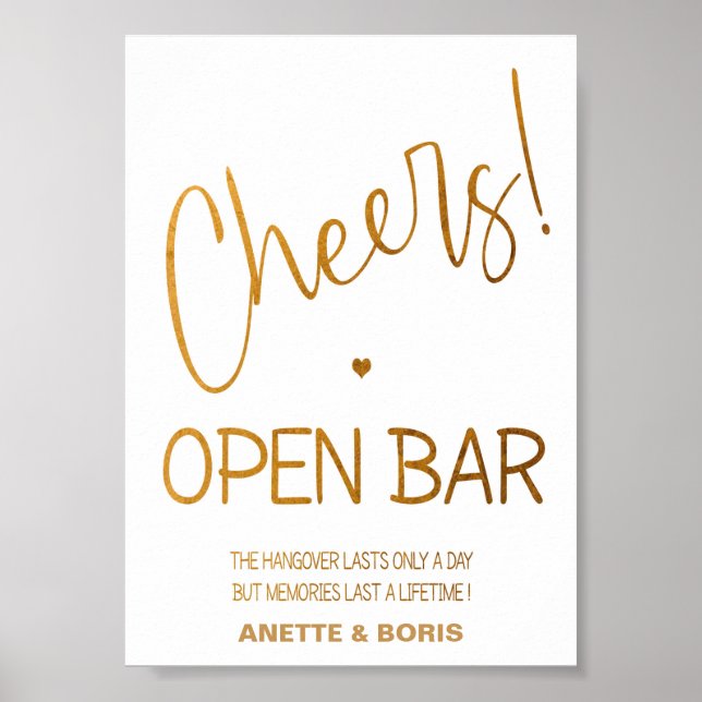 Cheers Offene Bar Hochzeitszeichen 12x18 poster (Vorne)