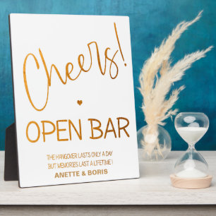 Cheers Open Bar sign Gold Tabletop Plaque  Fotoplatte