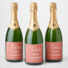 CHEERS Orange Glitzer Wedding Sparkling Wine Label