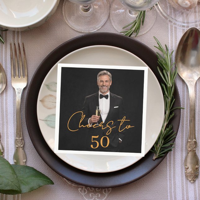 Cheers photo gold birthday party luncheon serviette (Von Creator hochgeladen)