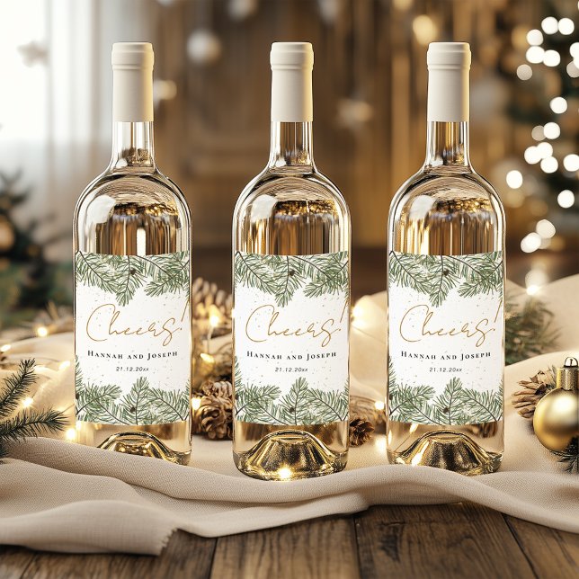 Cheers Pine & Gold Weihnachtsfeier Weinetikett (Von Creator hochgeladen)