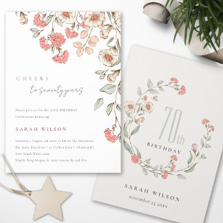 Cheers Pink Blume Wreath 70. Geburtstag Einladung