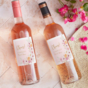 Cheers Pink Floral Garten Brautparty Weinetikett