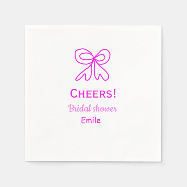 Cheers purple pink bow bridal shower add name  serviette (Vorderseite)