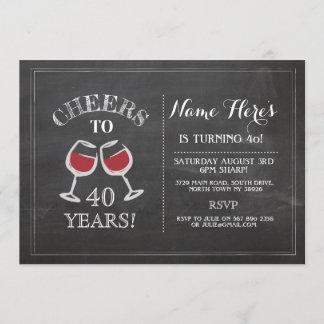 Cheers Red Wine Birthday Drink Chalk Einladung
