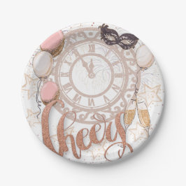 Cheers Rose Gold Script Champagne Neujahr Pappteller