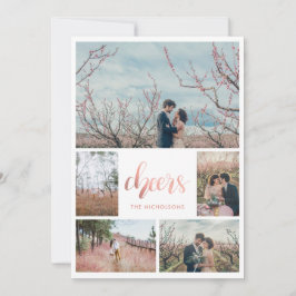 Cheers Rose Gold Typografy Foto | Schneeflocken Feiertagskarte