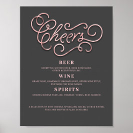 Cheers Rose Gold Wedding Bar Sign Poster