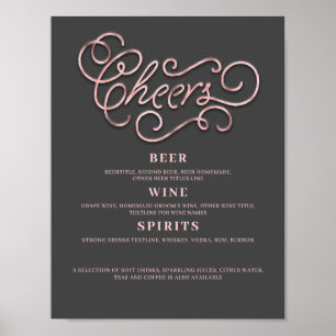 Cheers Rose Gold Wedding Bar Sign Poster