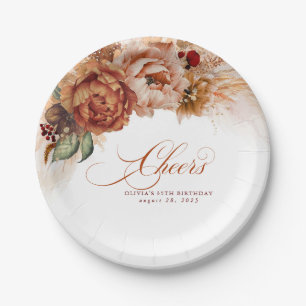 Cheers Rust Terrakotta Blumen Pampasgras Pappteller