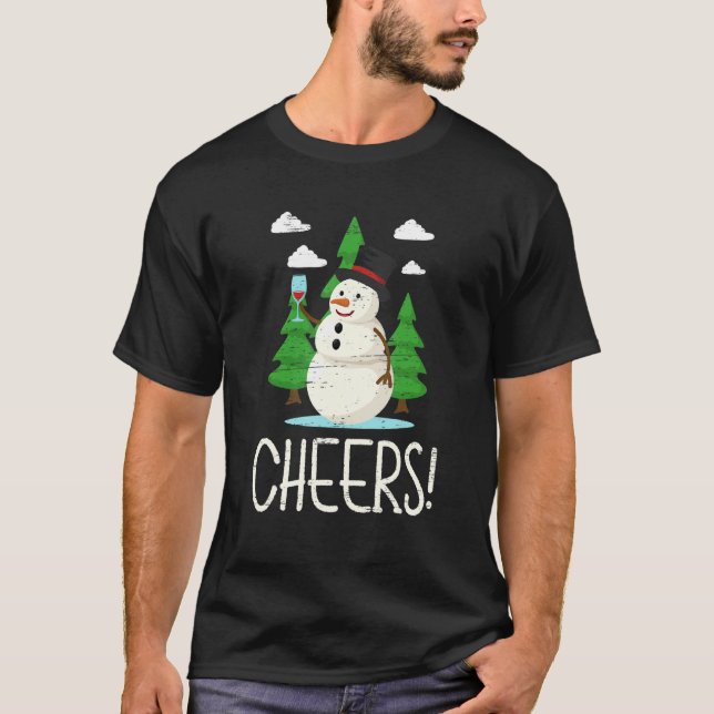 Cheers Santa Claus Snowman Happy Holidays T-Shirt (Vorderseite)