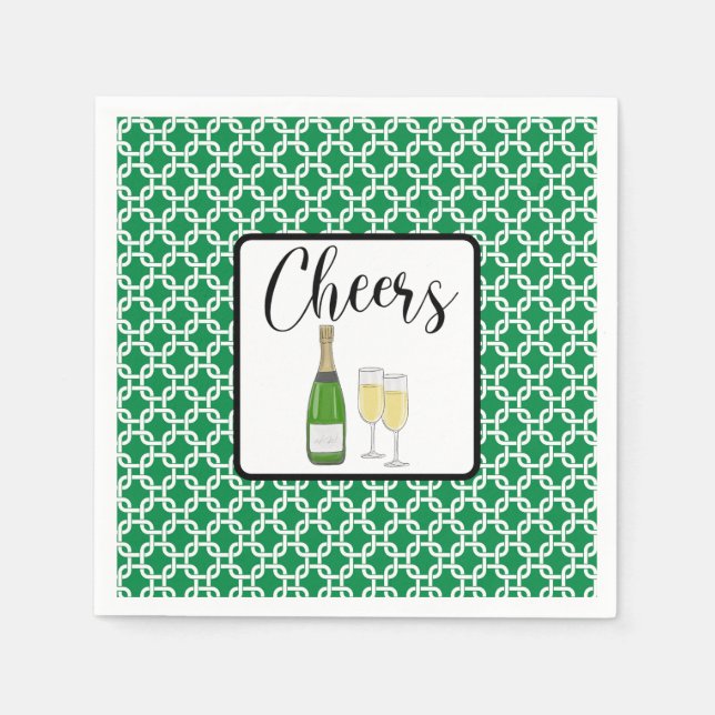 Cheers Script Champagne Flutes Celebration Serviette (Vorderseite)