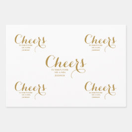 Cheers Script Color Pink Gold Gray Wedding Geschenkpapier Set