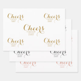 Cheers Script Color Pink Gold Gray Wedding Geschenkpapier Set