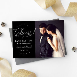 Cheers Silver Black Happy New Year Wedding Foto Feiertagskarte