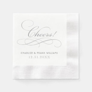 Cheers Silver Gray Calligraphy Custom Wedding Serviette