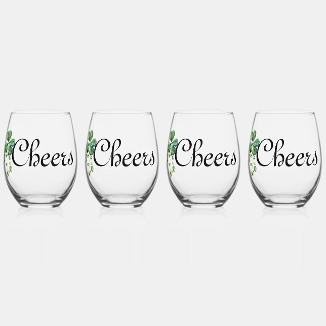 ☘️ Cheers St. Patrick's Day Clover Weinglas Ohne Stiel (Vorderseite)
