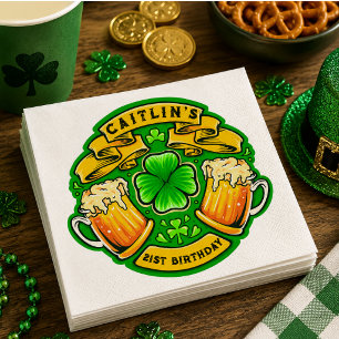 Cheers St Patricks Day Kleeblatt 21. Geburtstag Serviette