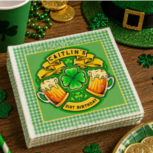 Cheers St Patricks Day Kleeblatt 21. Geburtstag Serviette