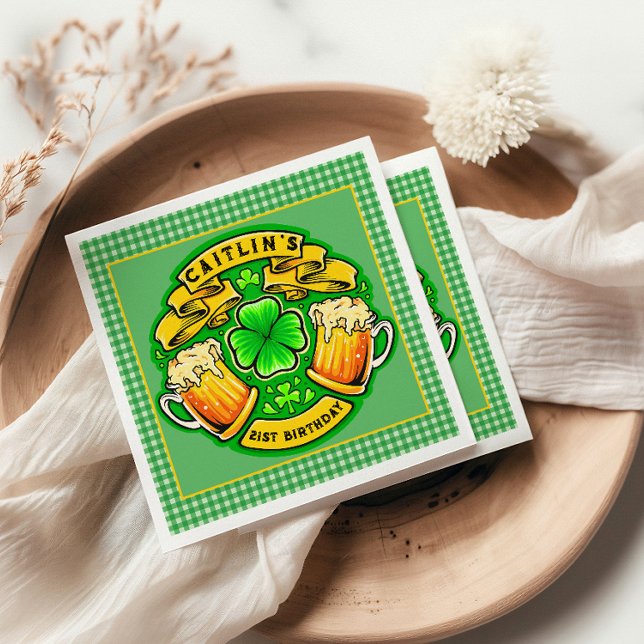 Cheers St Patricks Day Kleeblatt 21. Geburtstag Serviette (Von Creator hochgeladen)