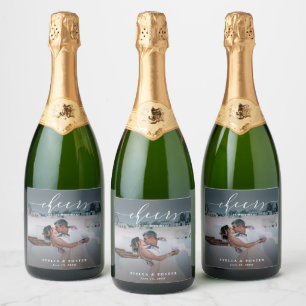 Cheers Stylish White Script Foto Wedding Sparkli