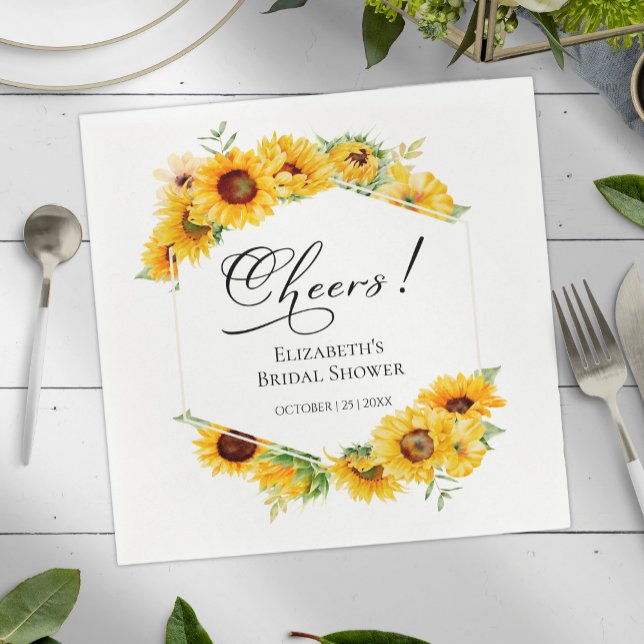 Cheers Sunflower Floral Fall Brautparty Napkins Serviette (Von Creator hochgeladen)