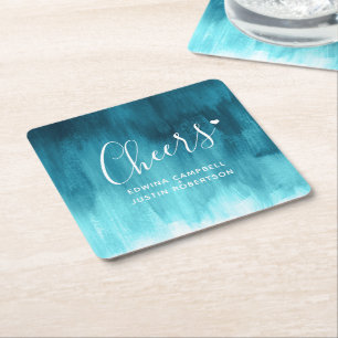Cheers teal modern art wash paper coasters rechteckiger pappuntersetzer
