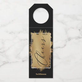 CHEERS Text Gold Foil auf schwarz Flaschenanhänger