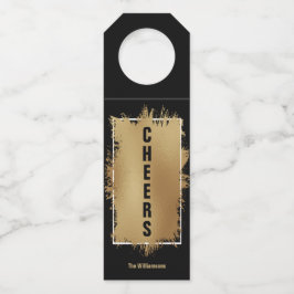CHEERS Text Gold Foil auf schwarz Flaschenanhänger