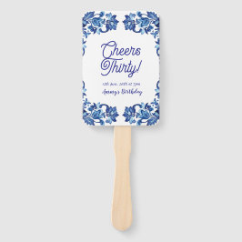 Cheers thirty birthday royal blue floral border na fächer