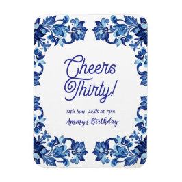 Cheers thirty birthday royal blue floral border na magnet