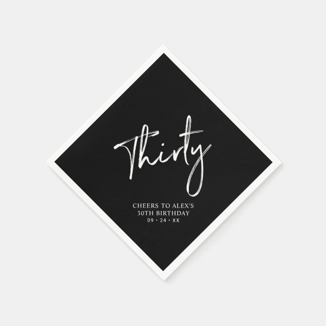 Cheers Thirty | Black Modern Adult 30. Geburtstag Serviette (Ecke)