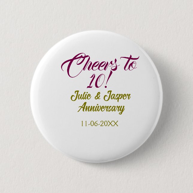 Cheers to 10th wedding anniversary mauve golden na button (Vorderseite)