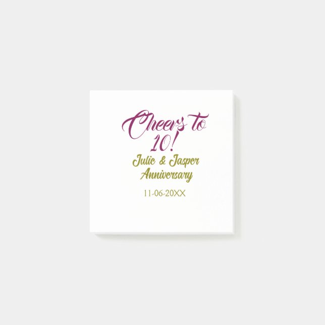 Cheers to 10th wedding anniversary mauve golden na post-it klebezettel (Vorderseite)