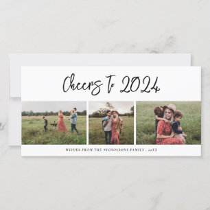 Cheers to 2024 Script Three Family Foto Modern Feiertagskarte