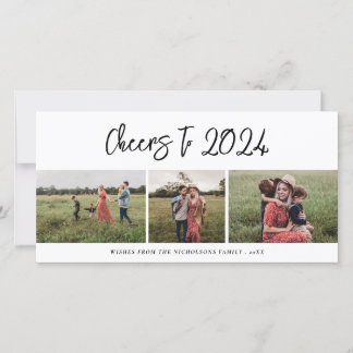 Cheers to 2024 Script Three Family Foto Modern Feiertagskarte