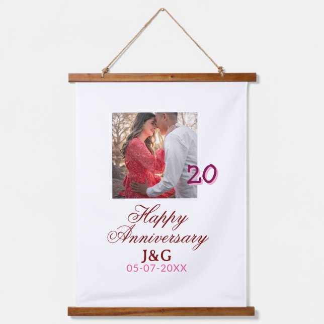 Cheers to 20 Years happy anniversary add photo dat Wandteppich Mit Holzrahmen (Vorderseite)