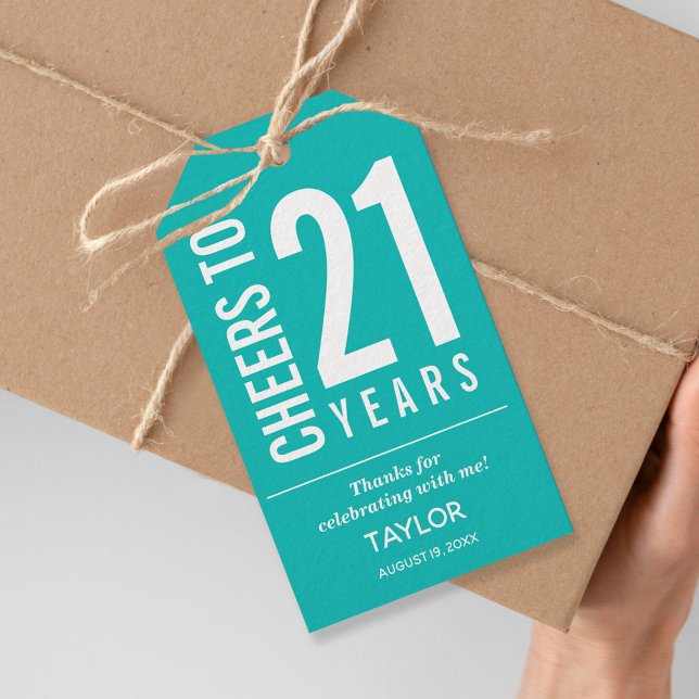 Cheers to 21 Years Turquoise Party Favor Geschenkanhänger (Von Creator hochgeladen)