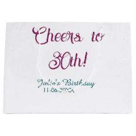 Cheers to 30th birthday name date mauve blue elega große geschenktüte