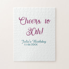 Cheers to 30th birthday name date mauve blue elega puzzle