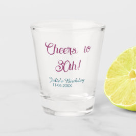 Cheers to 30th birthday name date mauve blue elega schnapsglas