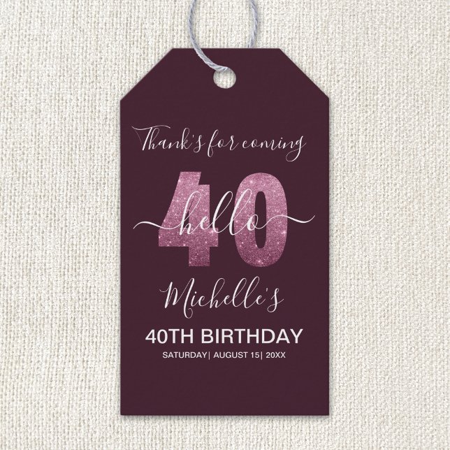 Cheers to 40! Elegant 40th Birthday with Pink Spar Geschenkanhänger (Von Creator hochgeladen)