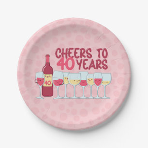 Cheers to 40 Jahre Wein Thema Kawaii Stil Pappteller
