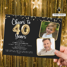 Cheers to 40 Years2 Fotos Script Balloon Confetti Einladung