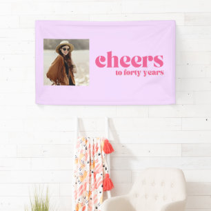 "Cheers to 40 years" Retro Lila 40. Geburtstag Banner