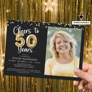 Cheers to 50 Jahre Foto Script Balloon Confetti Einladung